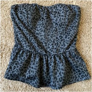 Black and gray leopard peplum tube top